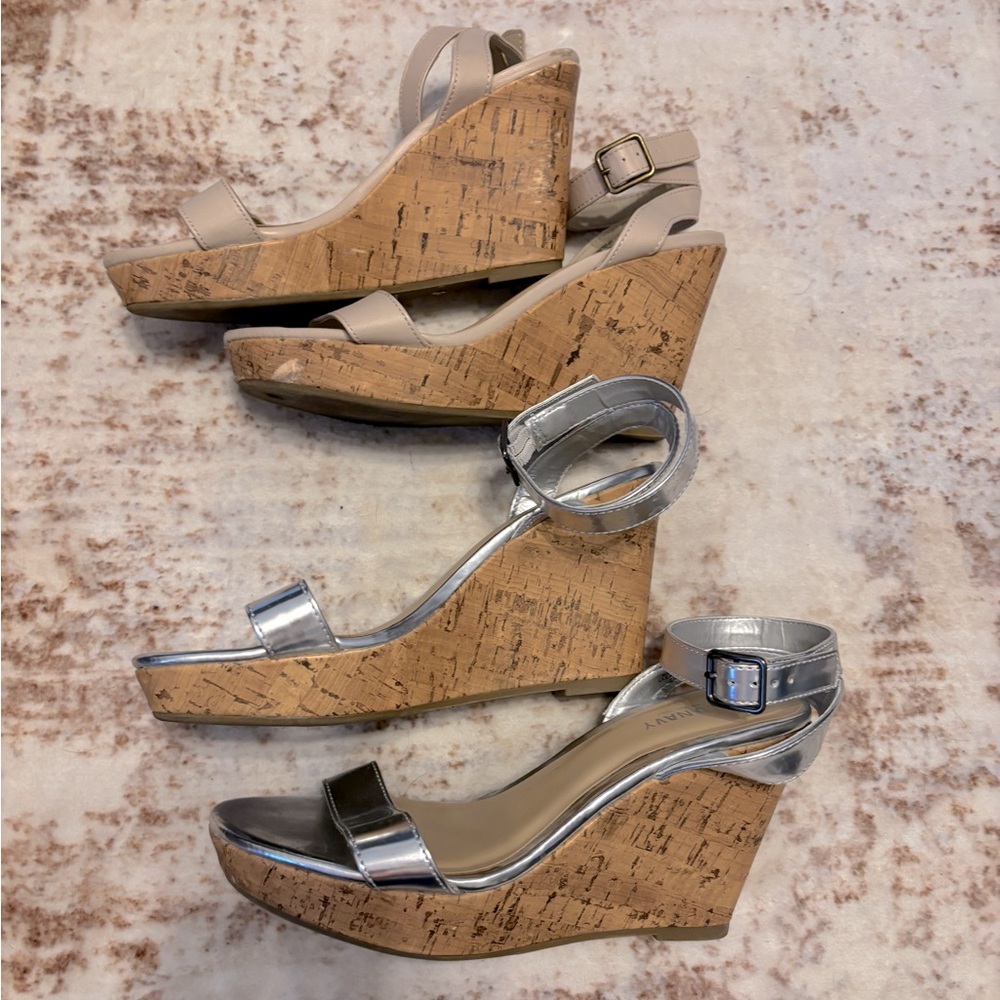 2 Pair Old Navy Clean Cork Wedges Women Size 7